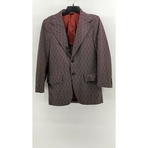 LEE WALD Men's Vintage Burgundy Printed Two-Button Blazer SZ S